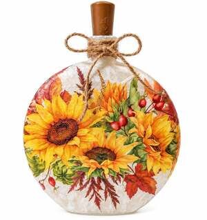 Sunflower and Berries Lighted Bottle Decor | Cottage Farmhouse Night Light Accen